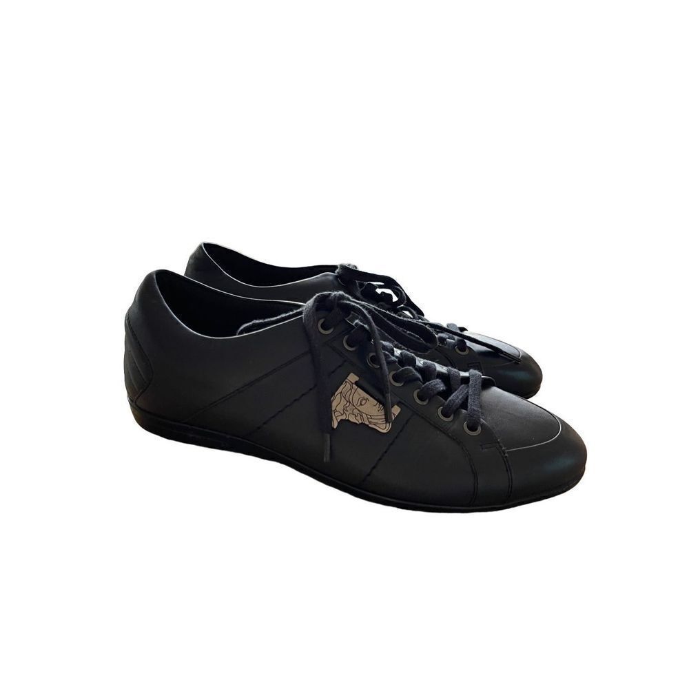 Versace Collection Mens lace Up Leather Fashion Sneakers Shoes Black Size 42